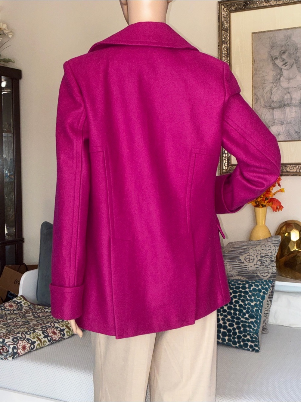 Moda International Magenta  Double-Breasted Pea Coat - Picture 6 of 9